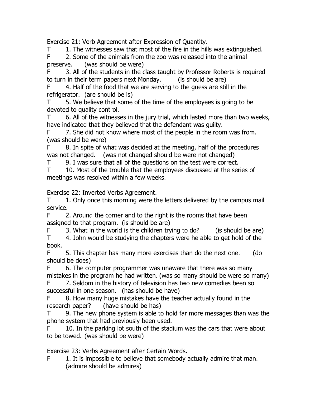 Exercise 21: Verb Agreement After Expression of Quantity