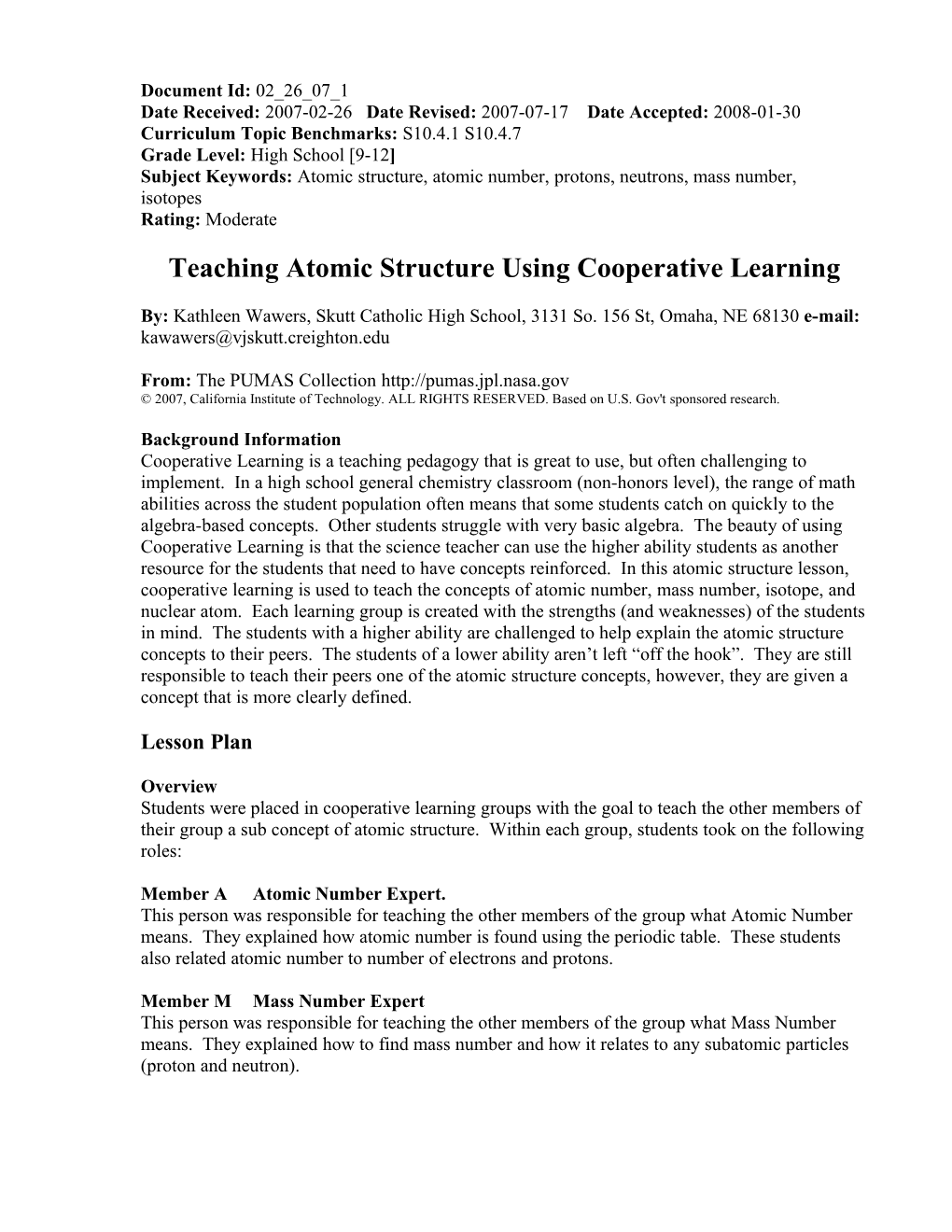 Teaching Atomic Structure Using Cooperative Learning