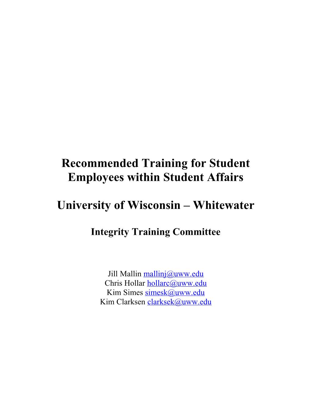 Recommended Training for Student Employees Within Student Affairs