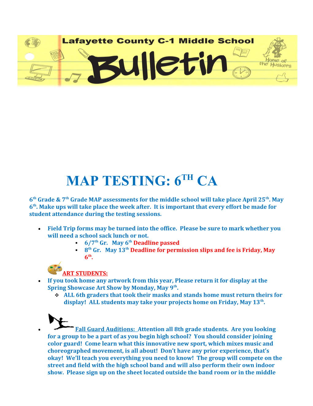 MAP TESTING: 6Th CA