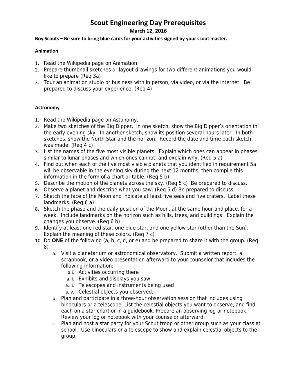 Scout Engineering Day Prerequisites