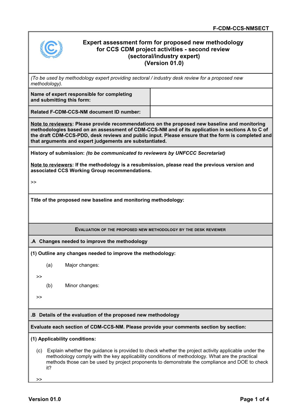 F-CDM-CCS-NMSECT: Expert Assessment Form for Proposed New Methodology for CCSM CDM Project