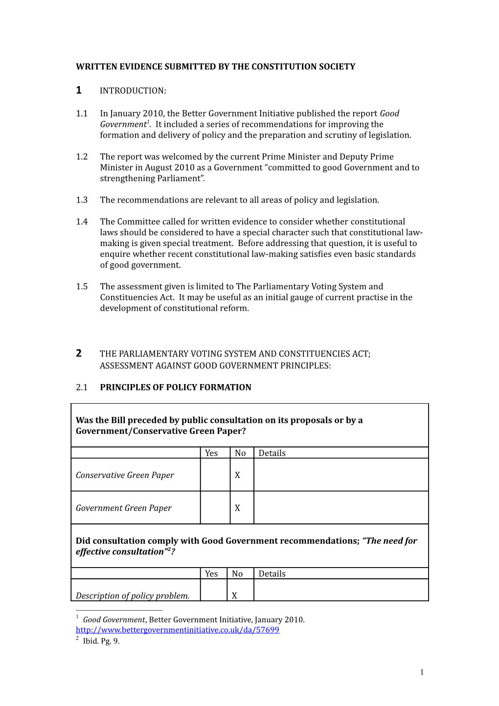 Written Evidence Submitted by the Constitution Society