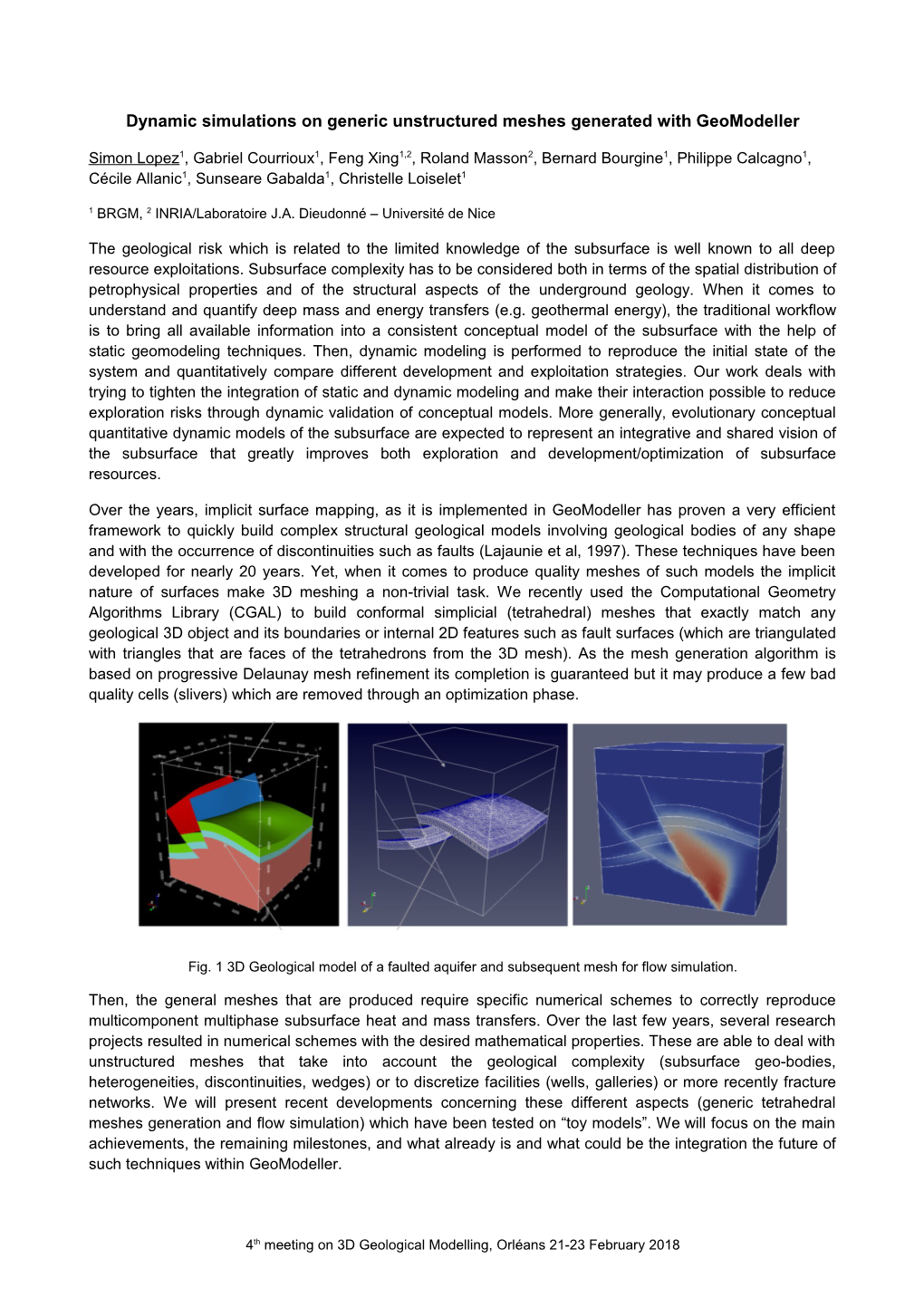 Dynamic Simulations on Generic Unstructured Meshes Generated with Geomodeller