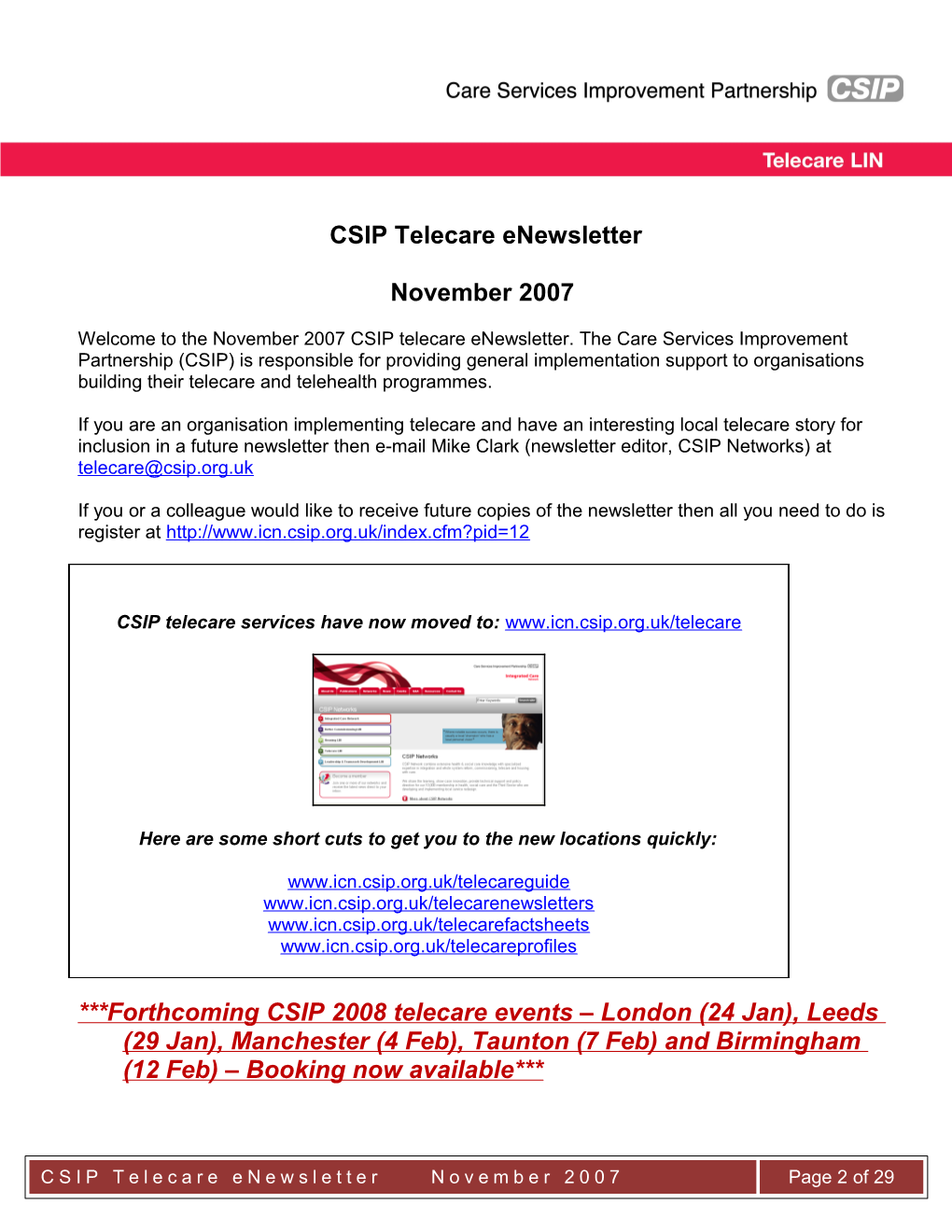 CSIP Telecare Enewsletter