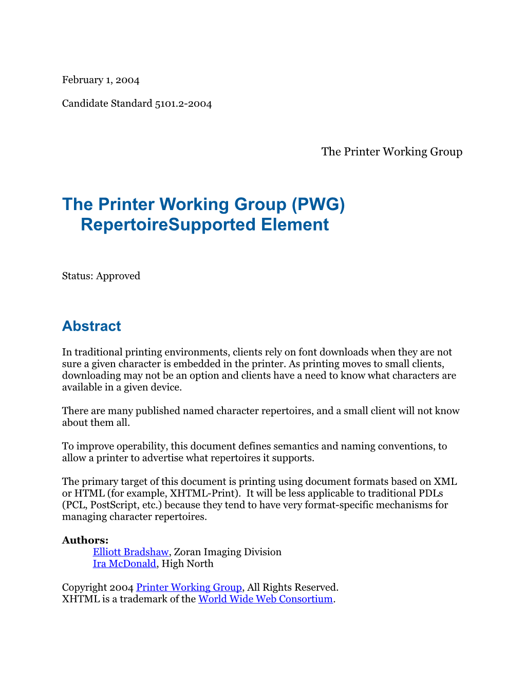 The Printer Working Group (PWG) Repertoiresupported Element