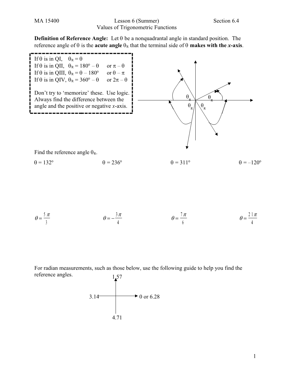 Definition of Reference Angle