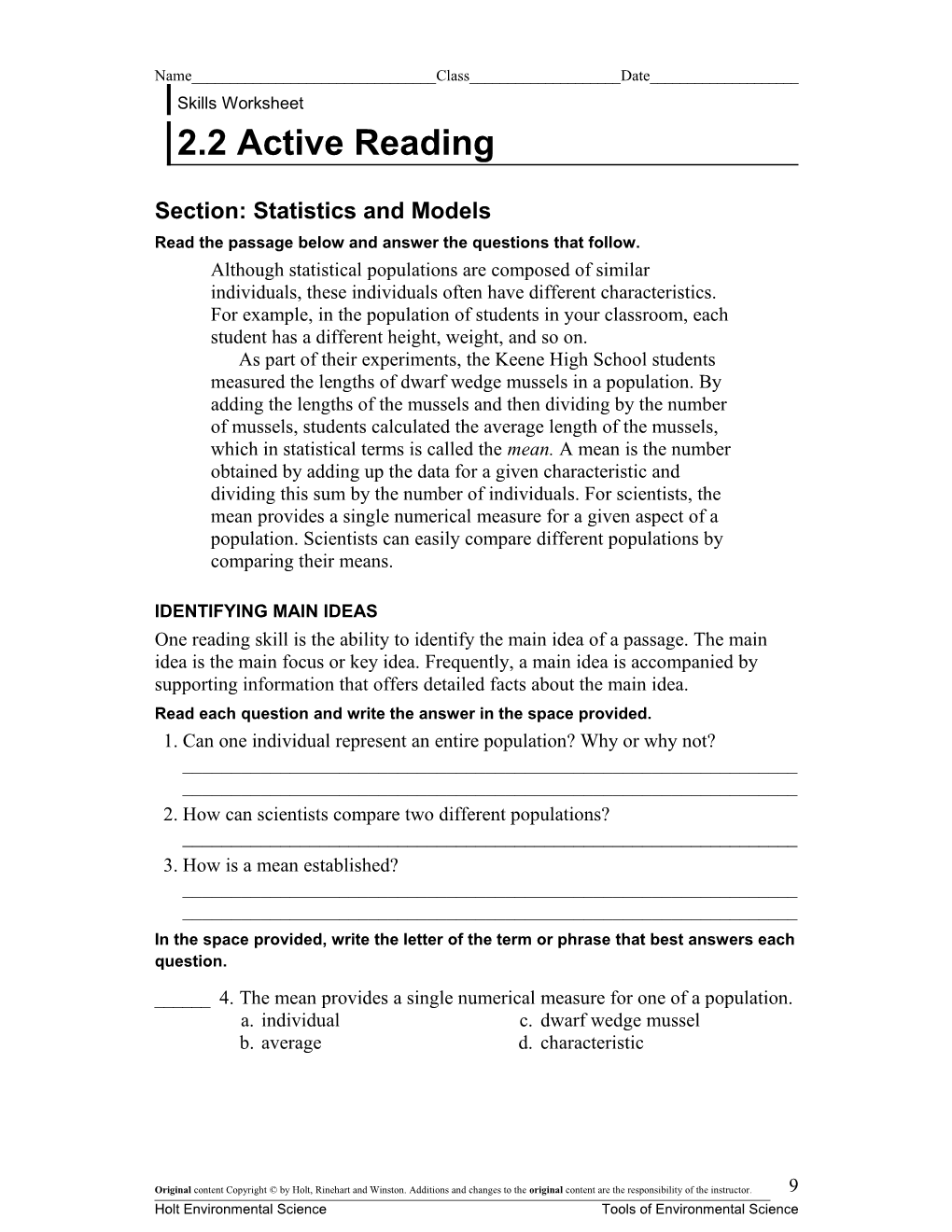 Section: Statistics and Models