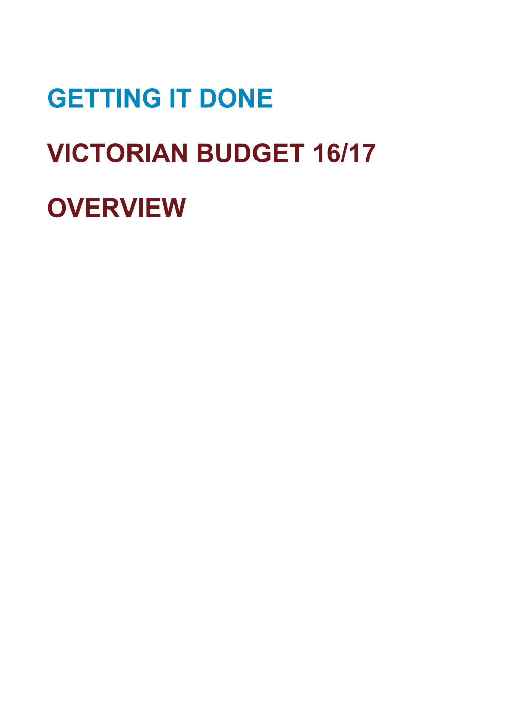 Victorian Budget 16/17
