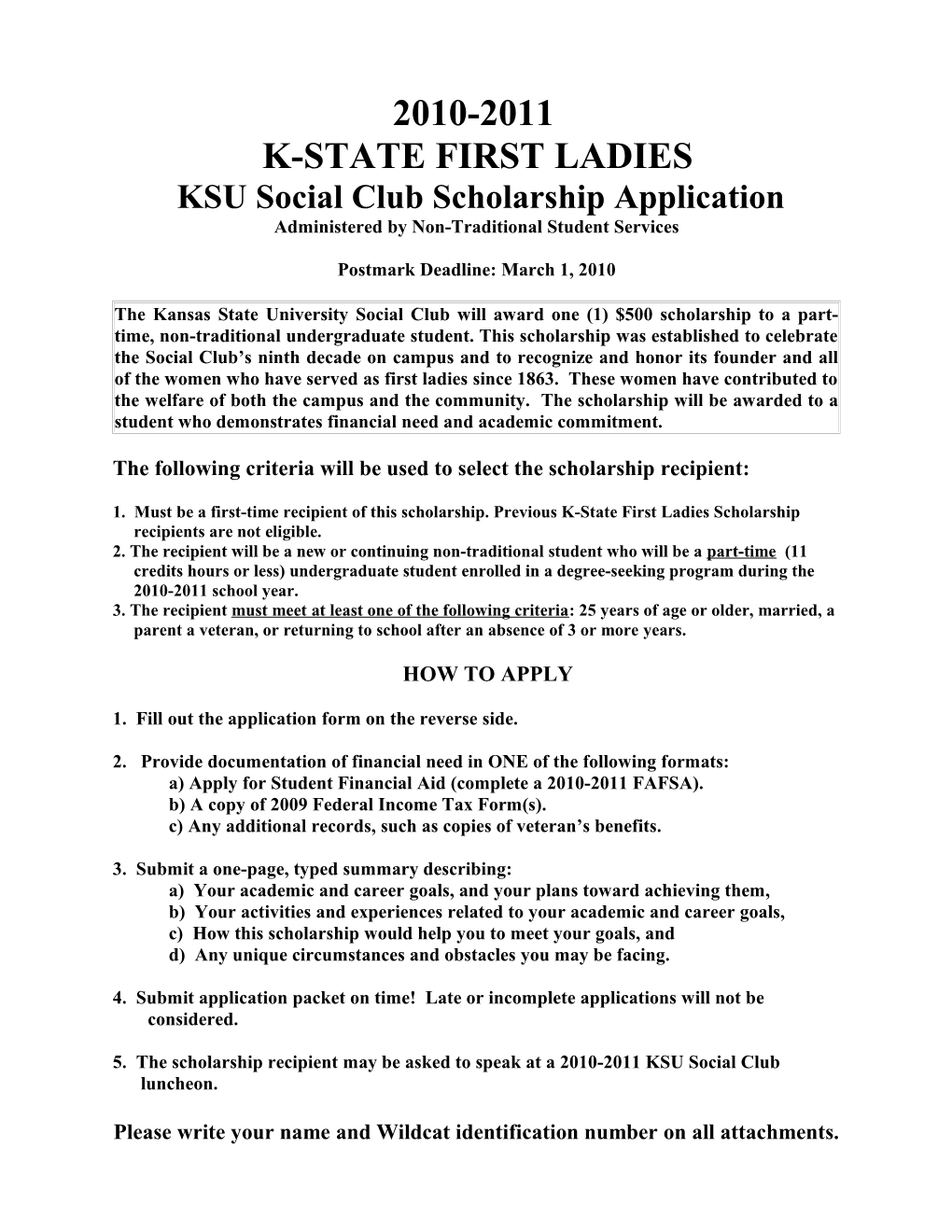 KSU Social Club Scholarship Application