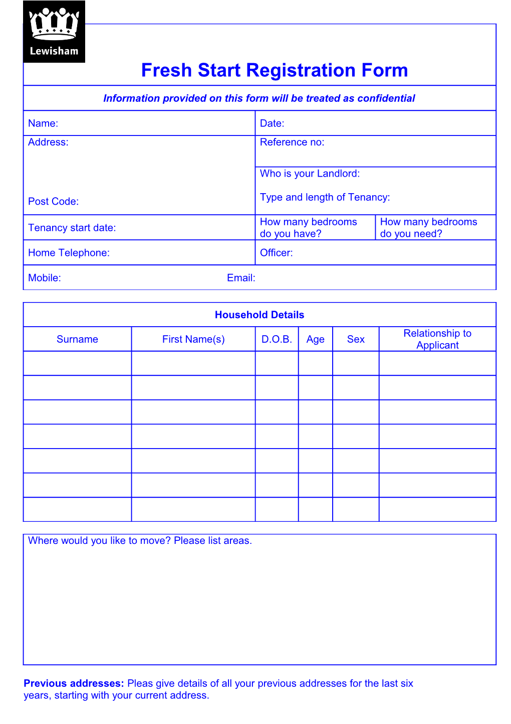 Fresh Start Registration Form