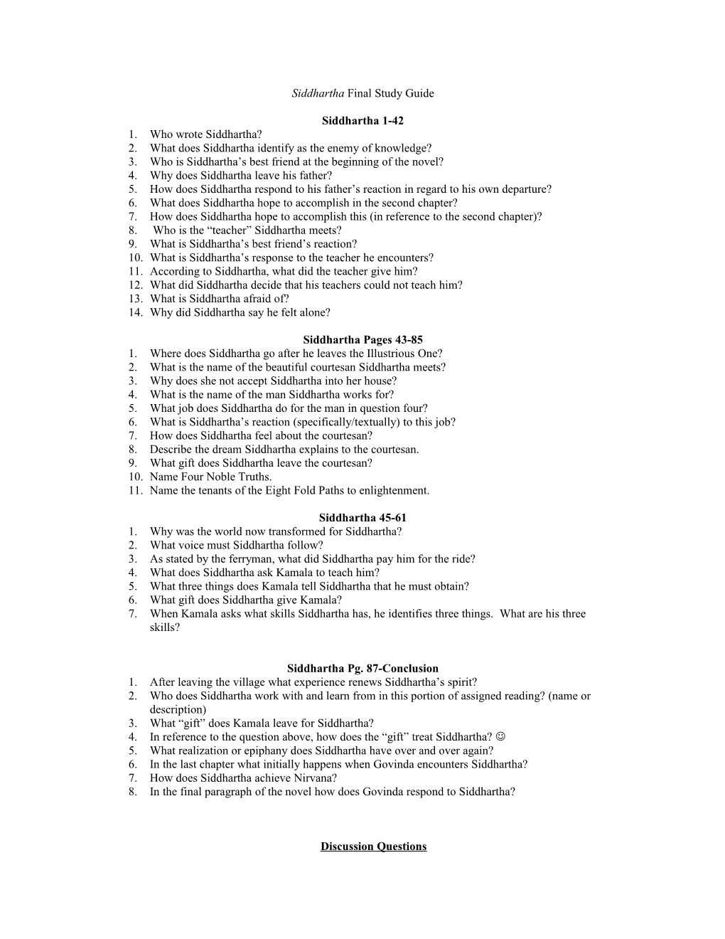 Siddhartha Final Study Guide