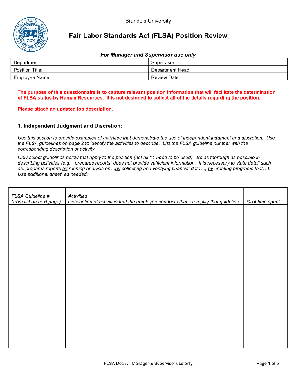 Cdes Fair Labor Standards Act (Flsa) Exemption Form