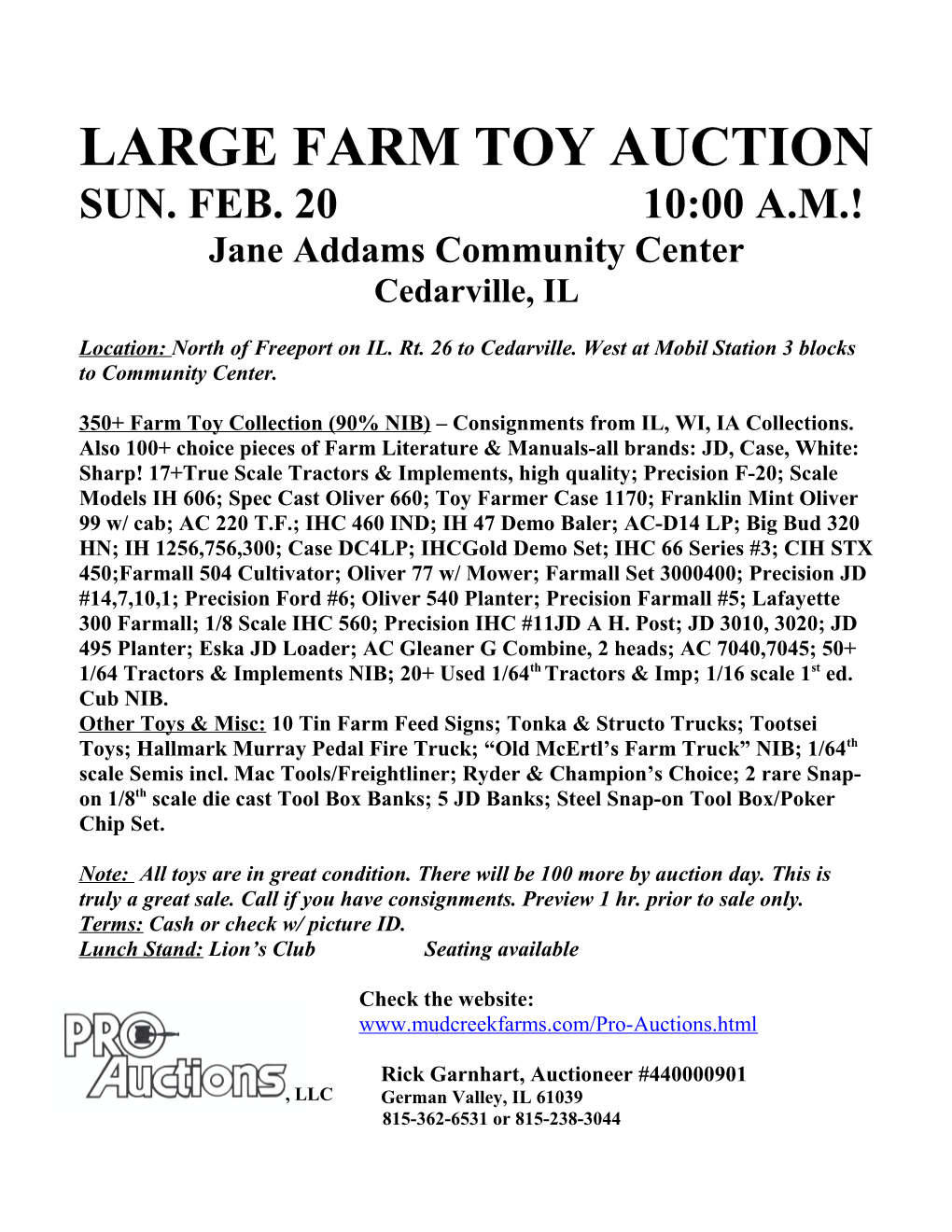 Large Farm Toy Auction