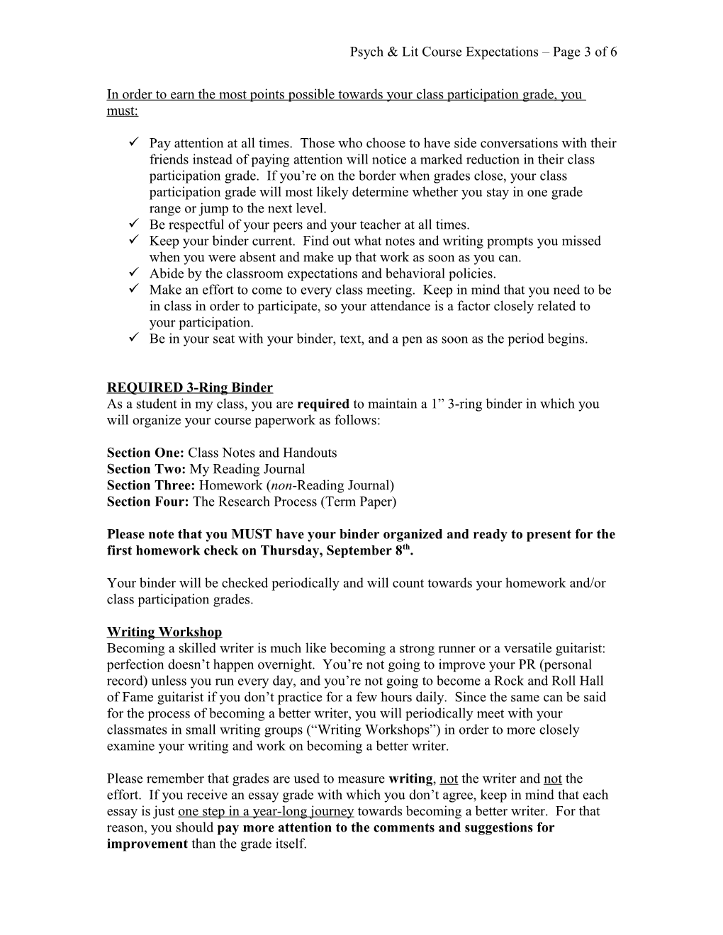 Psych & Lit Course Expectations Page 1 of 6