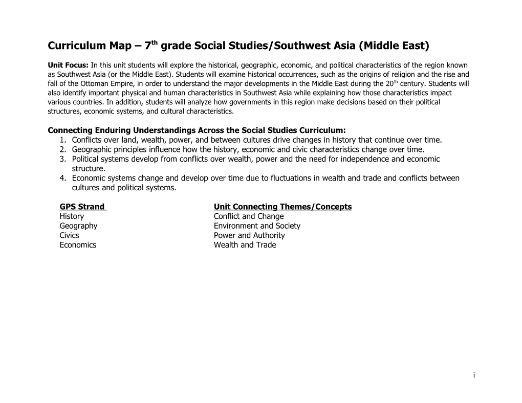 Curriculum Map 7Th Grade Social Studies