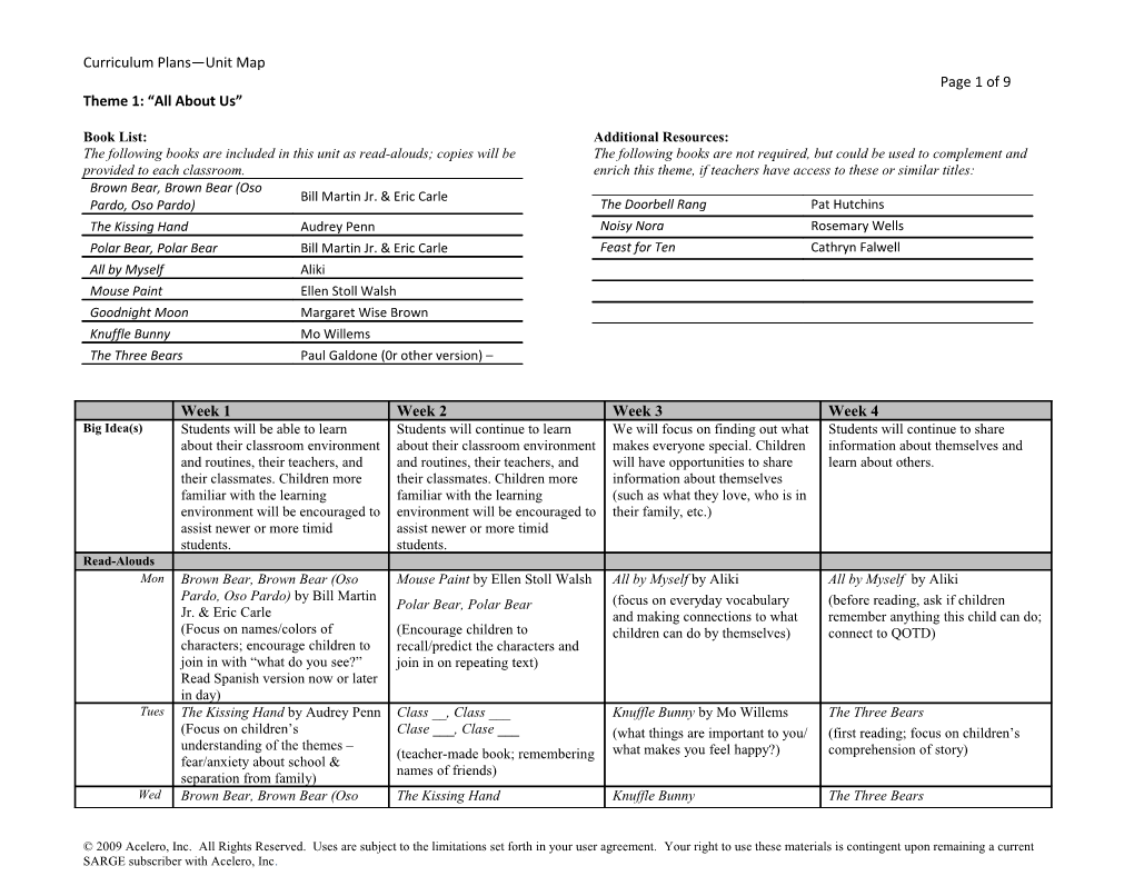 Curriculum Plans Unit Map Page 1 of 1