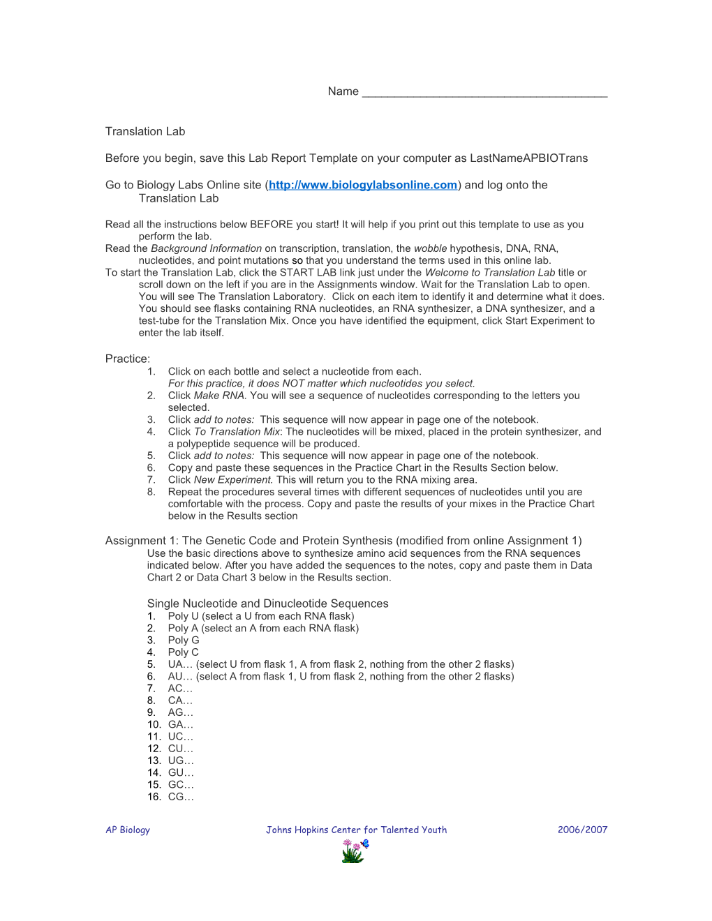 Before You Begin, Save This Lab Report Template on Your Computer As Lastnameapbiotrans