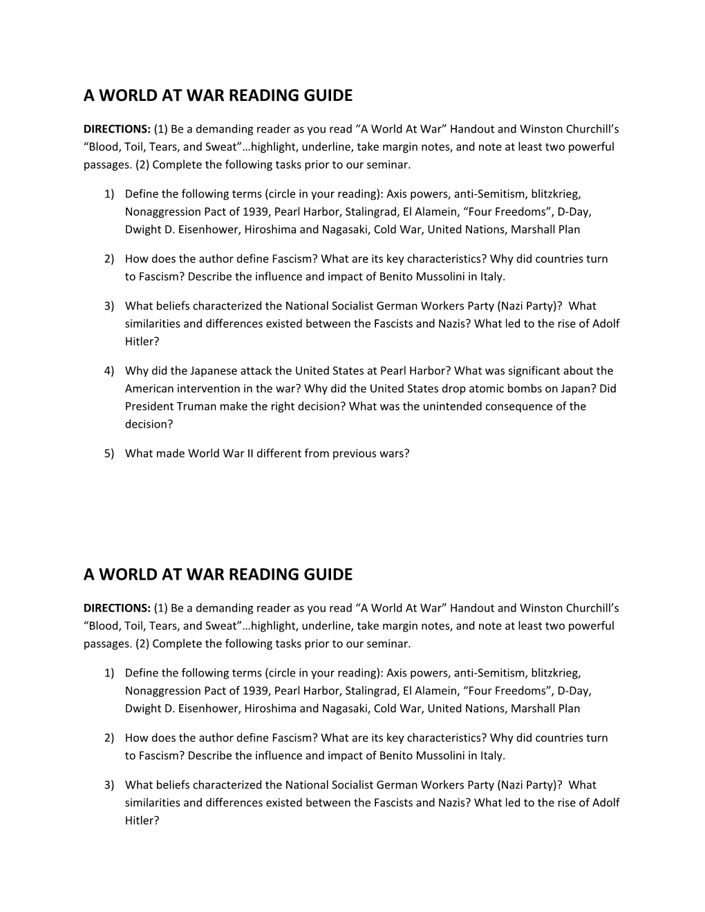A World at War Reading Guide