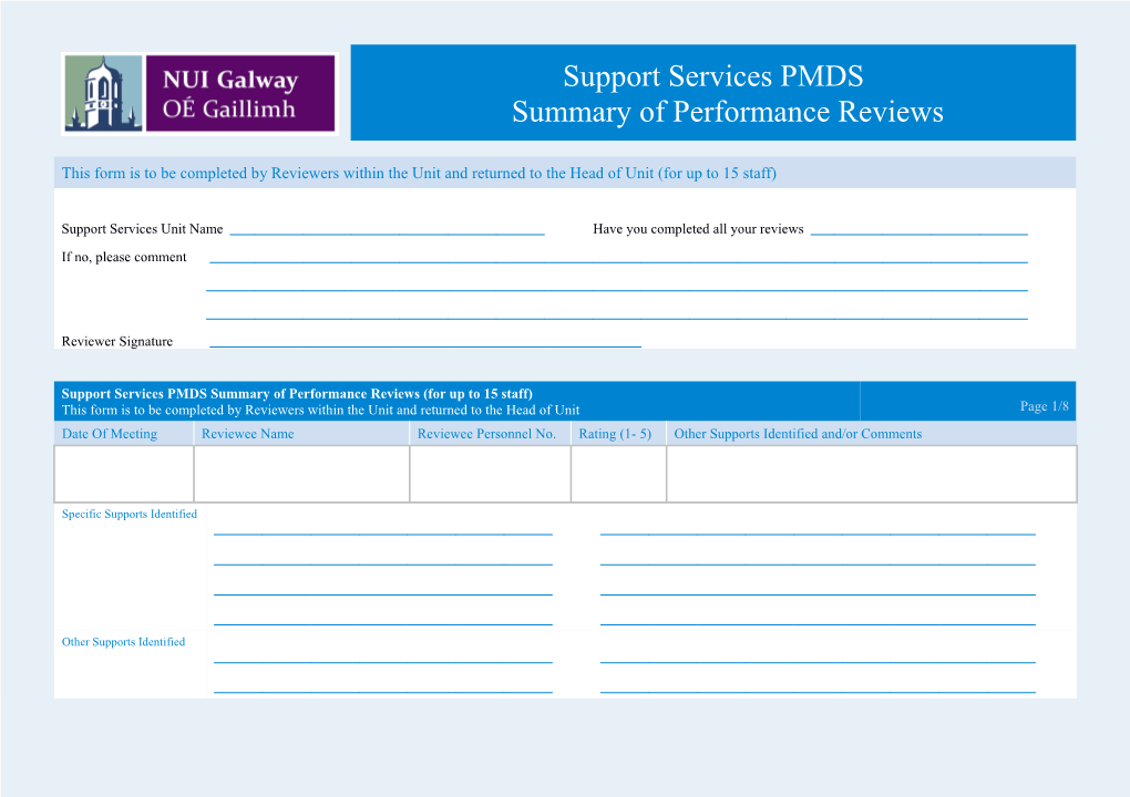 Support Services Pmdssummary of Performance Reviews