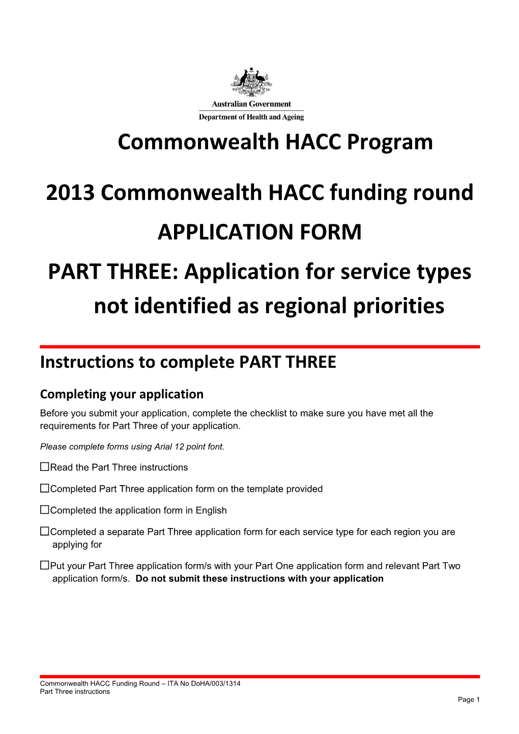 2013 Commonwealth HACC Funding Round