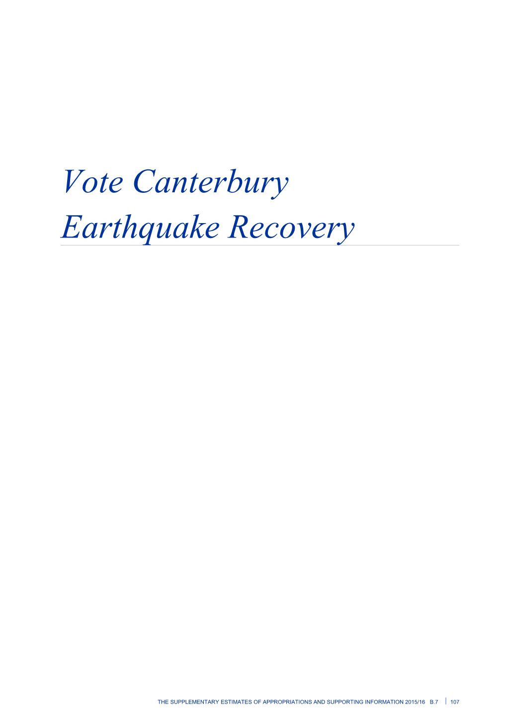 Vote Canterbury Earthquake Recovery - Supplementary Estimates of Appropriations 2015/16