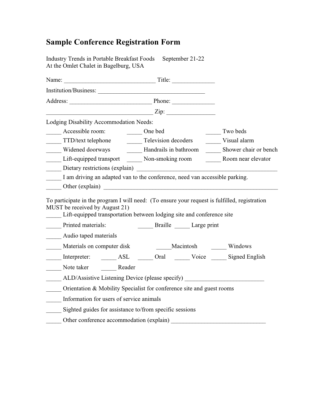 Sample Conference Registration Form