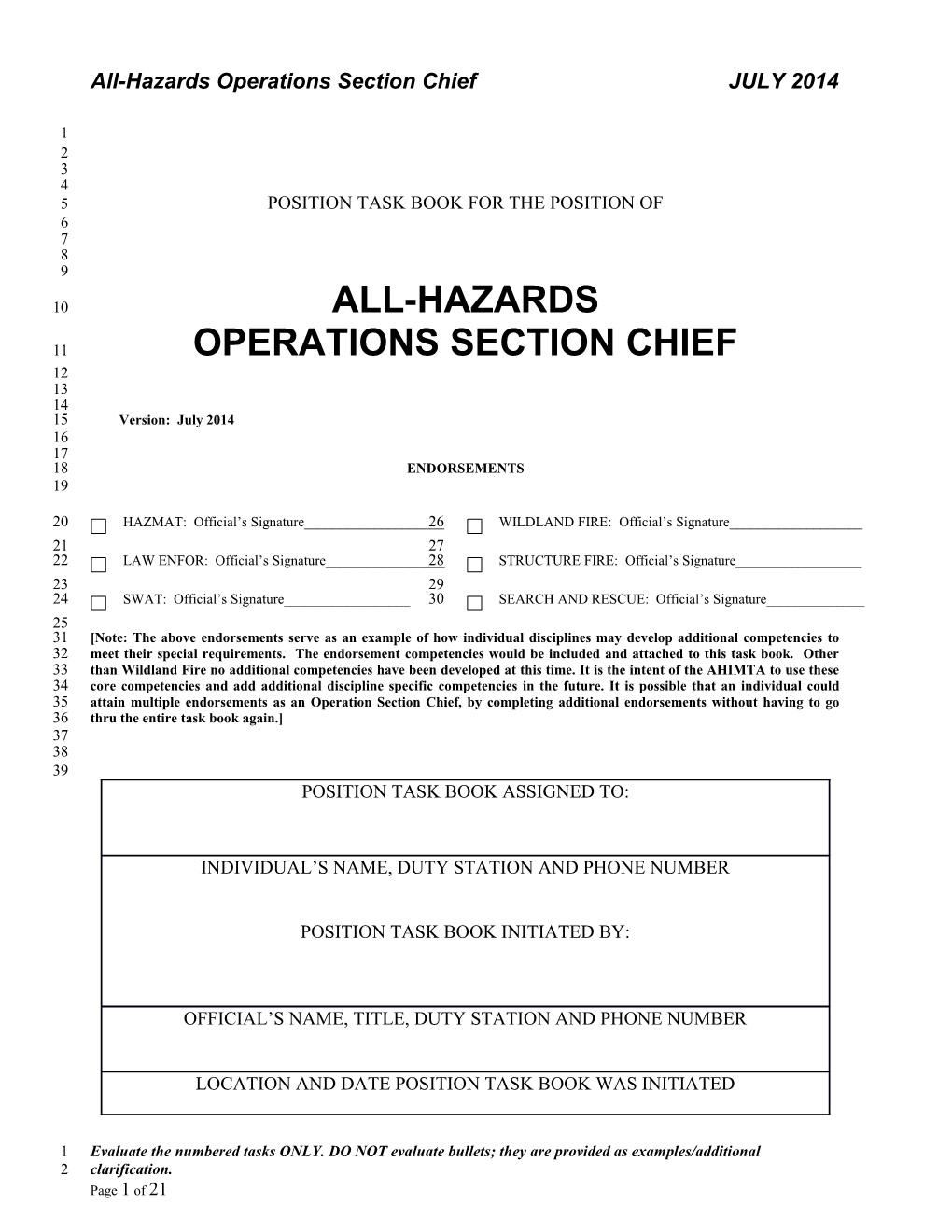 All-Hazards Operations Section Chief