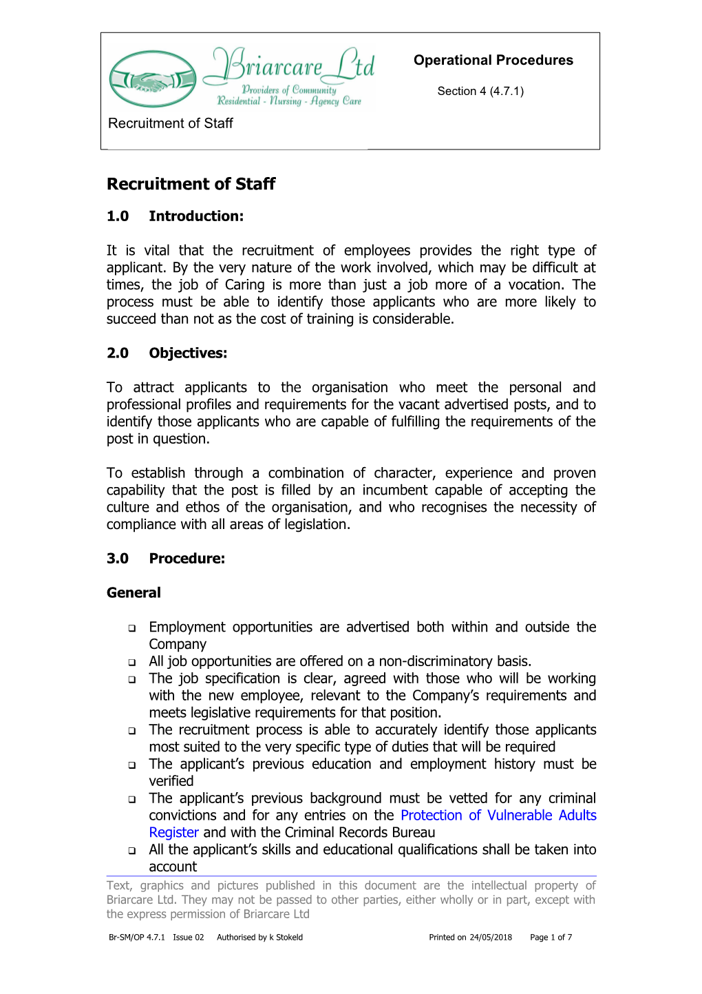 Recruitment of Staff