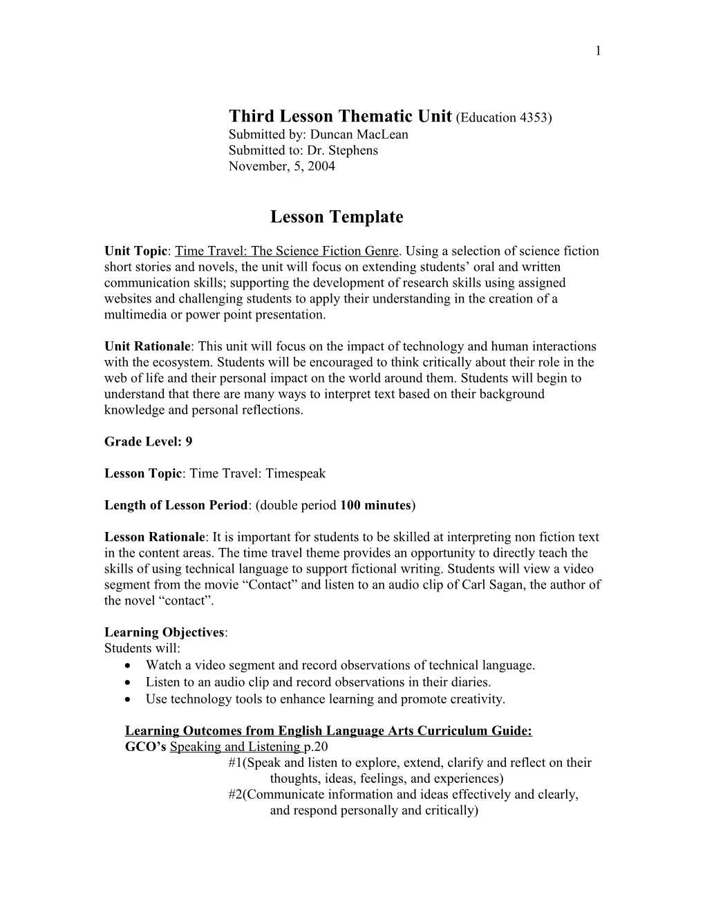 Third Lesson Thematic Unit (Education 4353)