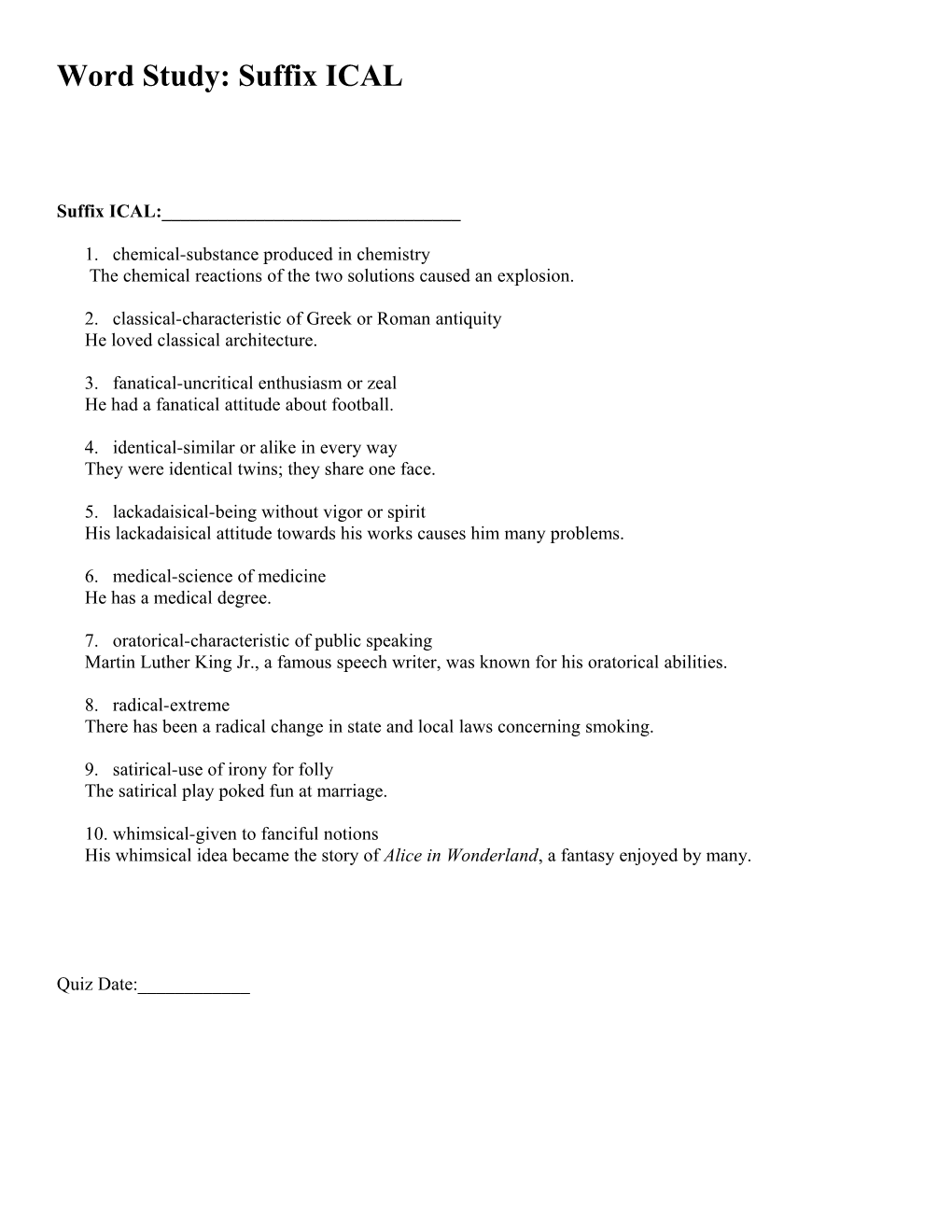 Word Study: Suffix ICAL