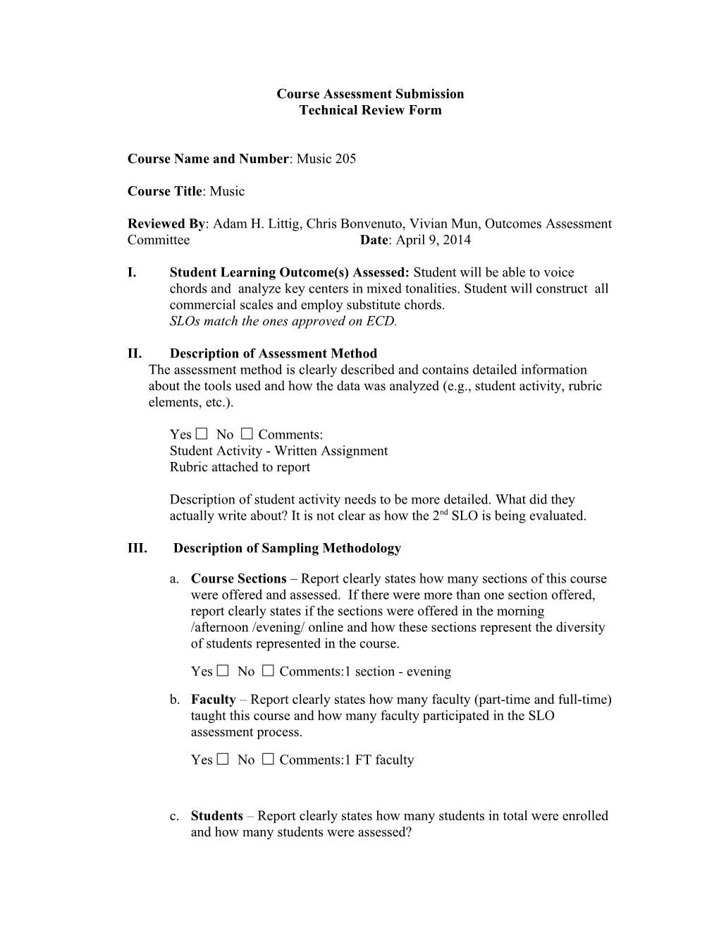 Course Assessment Submission