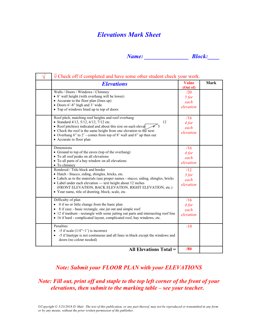 Autocad Elevations Mark Sheet