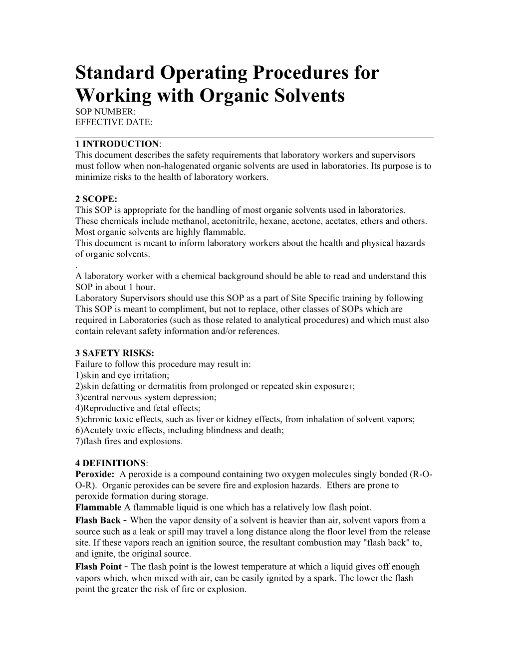 Standard Operating Procedures for Working with Organic Solvents