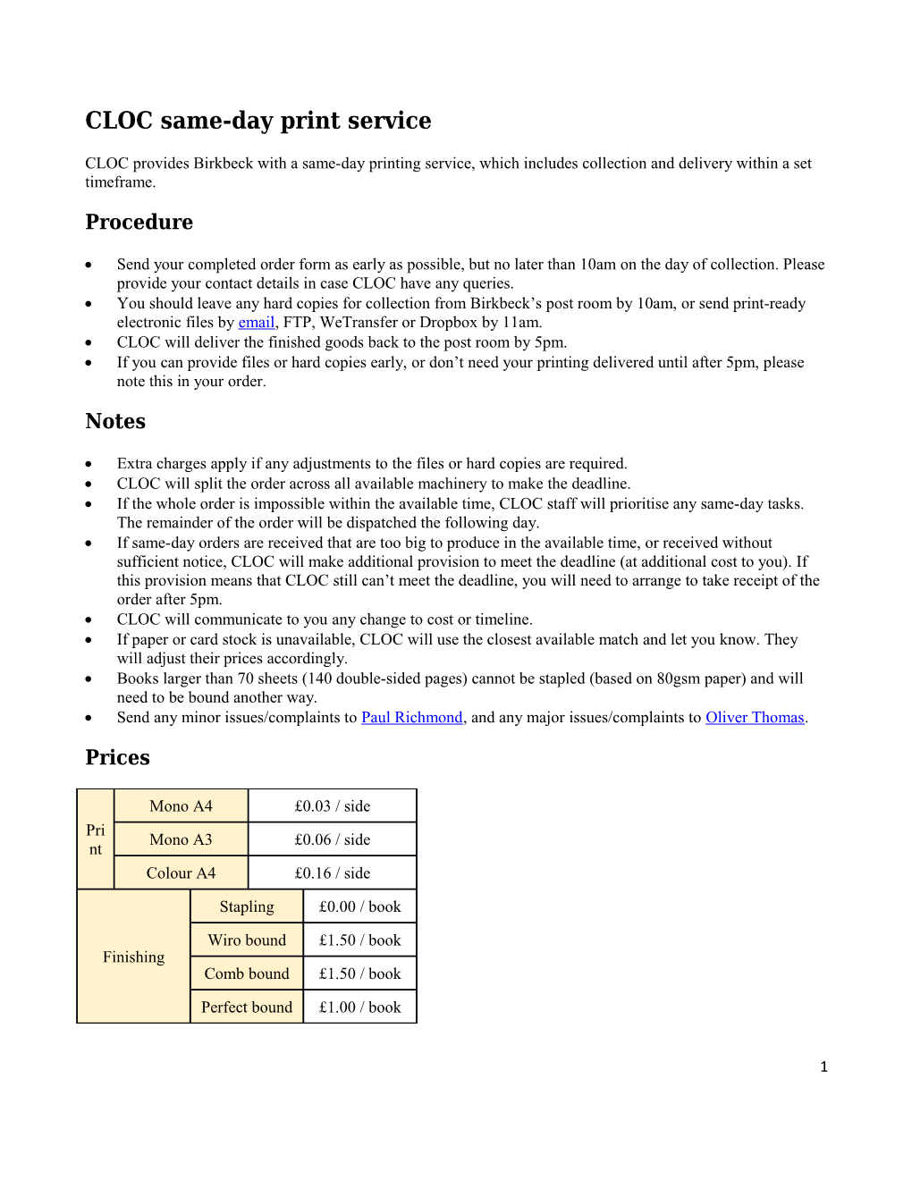 CLOC Same-Dayprint Service