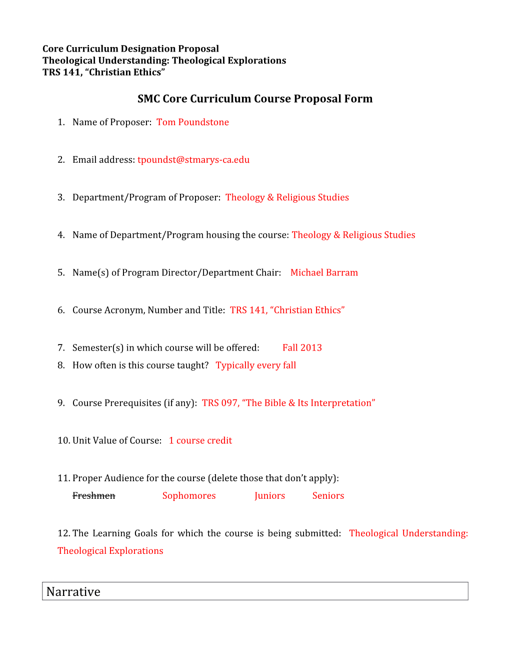 Core Curriculum Designation Proposal