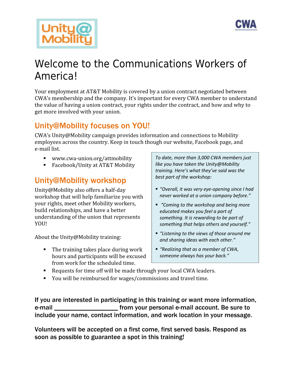 Welcome to the Communications Workers of America!