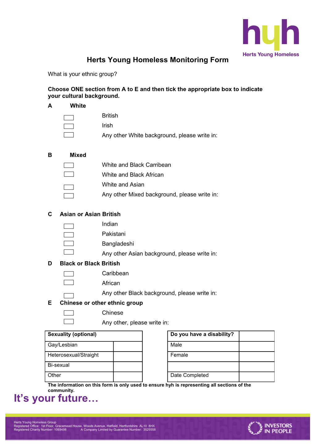 Herts Young Homeless Monitoring Form
