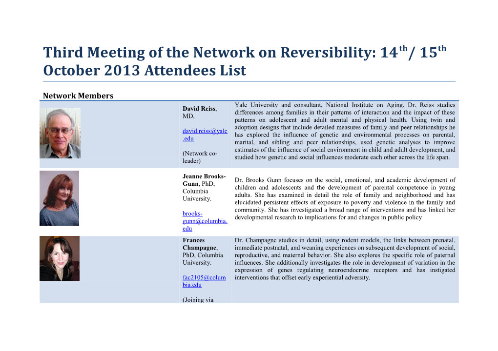 Reversibility Meeting Attendee and Staff List