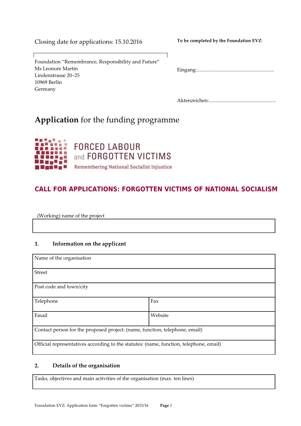 Call for Applications: FORGOTTEN Victims of National Socialism