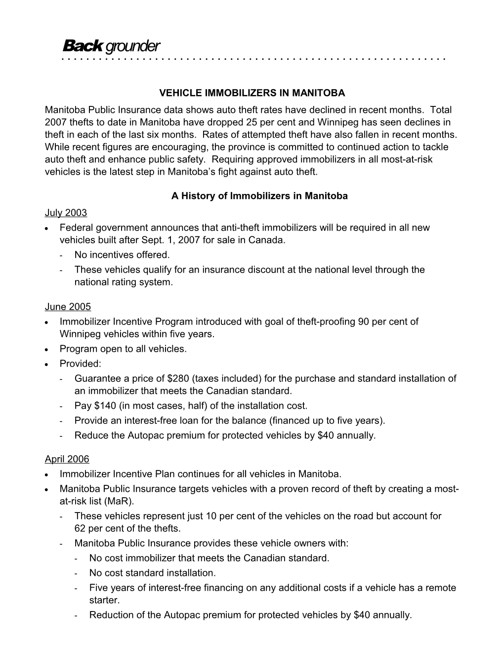 Vehicle Immobilizers in Manitoba