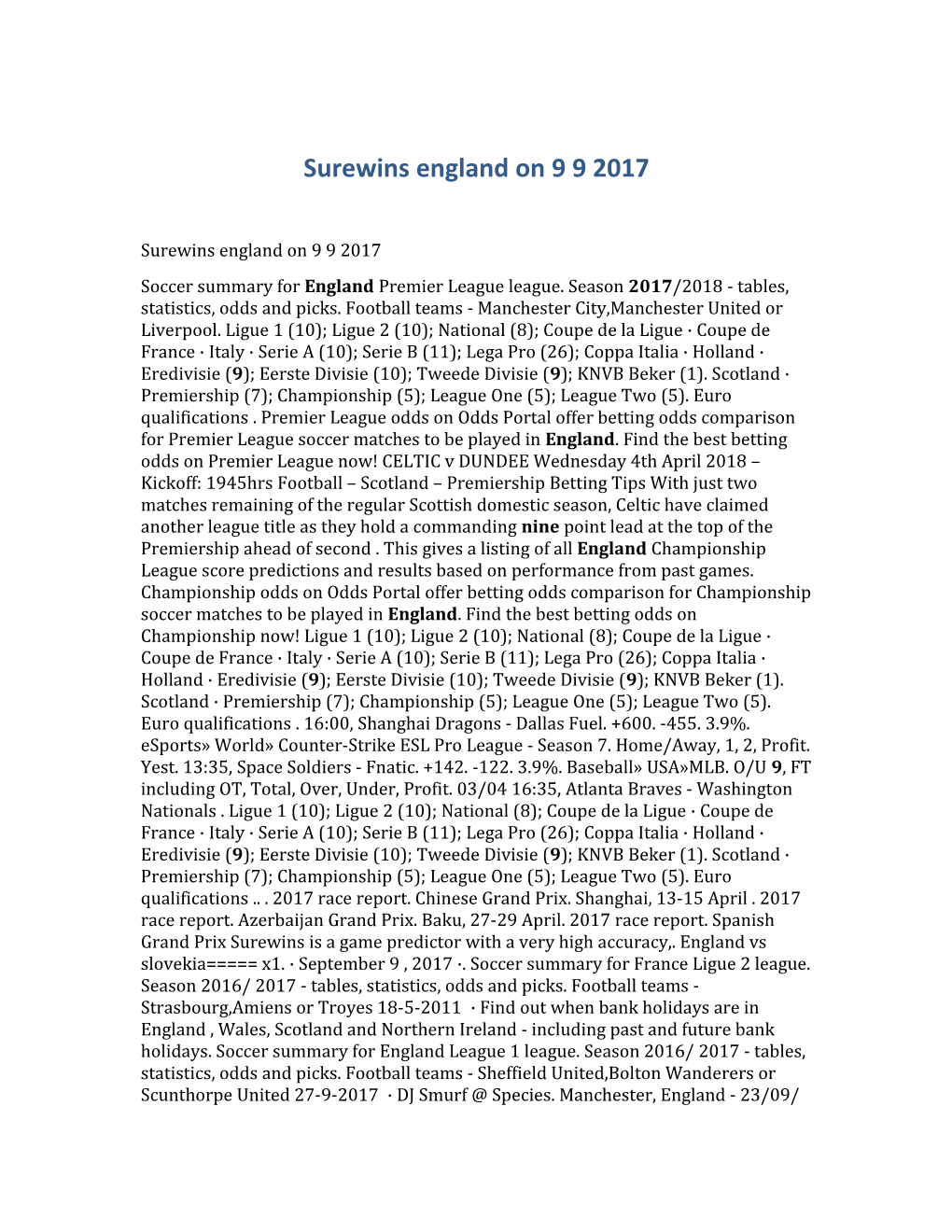 Surewins England on 9 9 2017