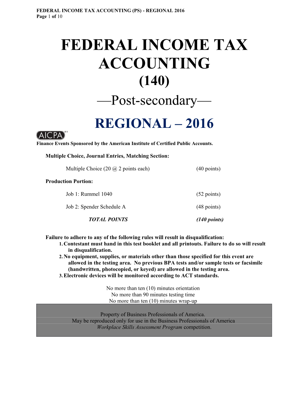 Federal Income Tax Accounting (Ps) - Regional 2016