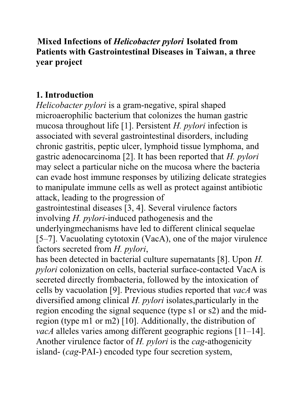 Patients with Gastrointestinal Diseases in Taiwan, a Three Year Project
