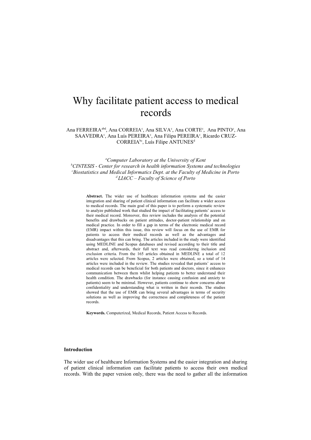 Why Facilitate Patient Access to Medical Records