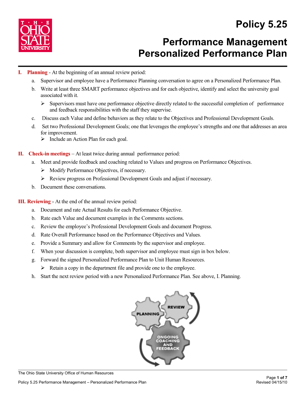 Personalized Performance Plan