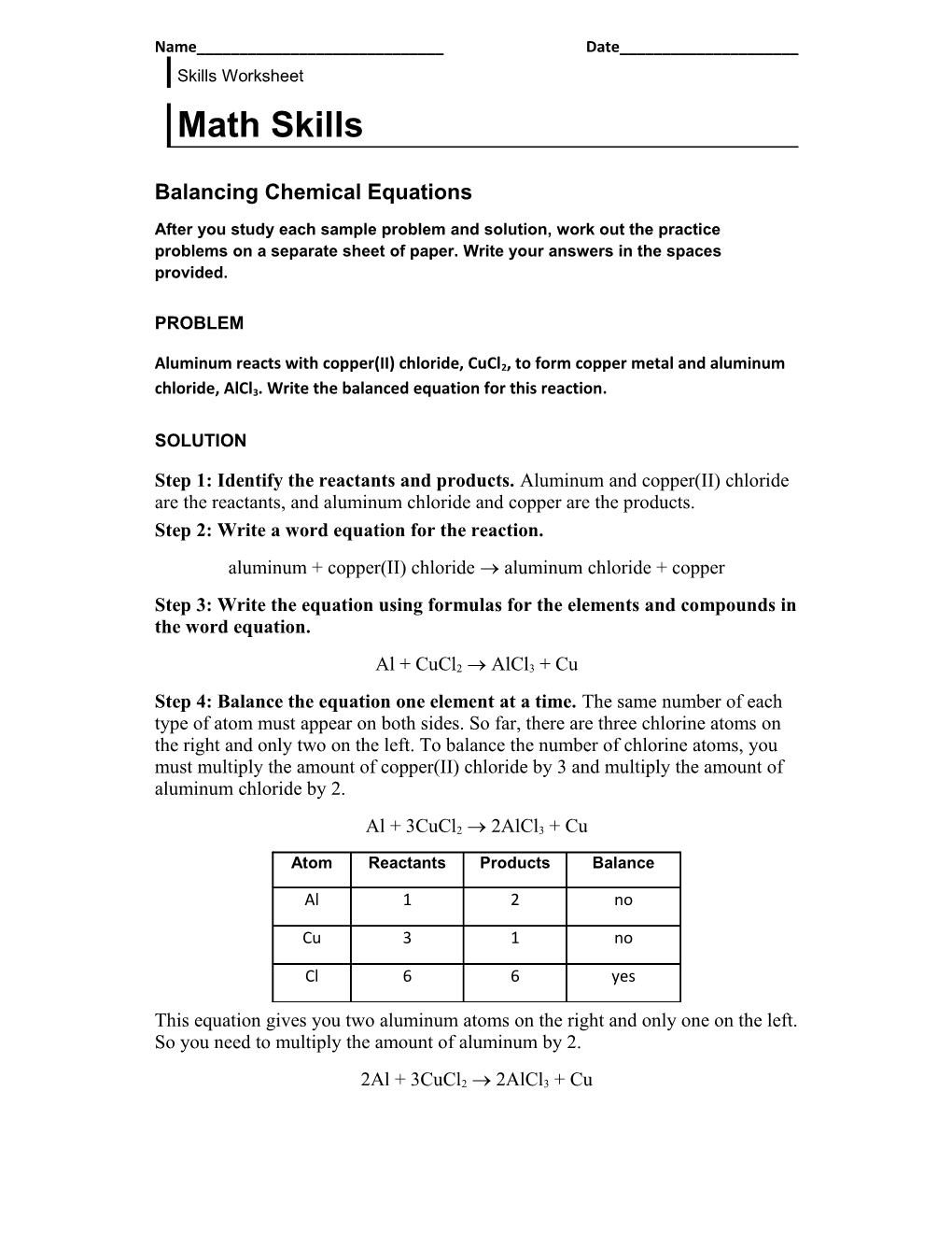 Balancing Chemical Equations s1