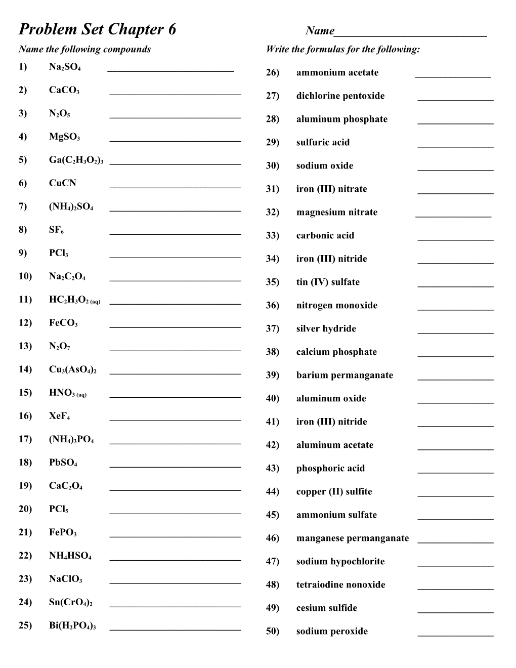 Name the Following Compounds