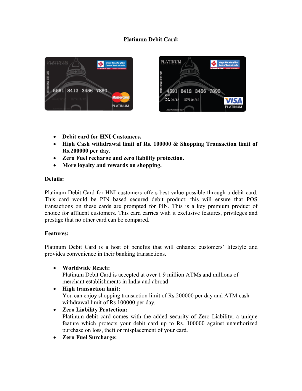 Platinum Debit Card
