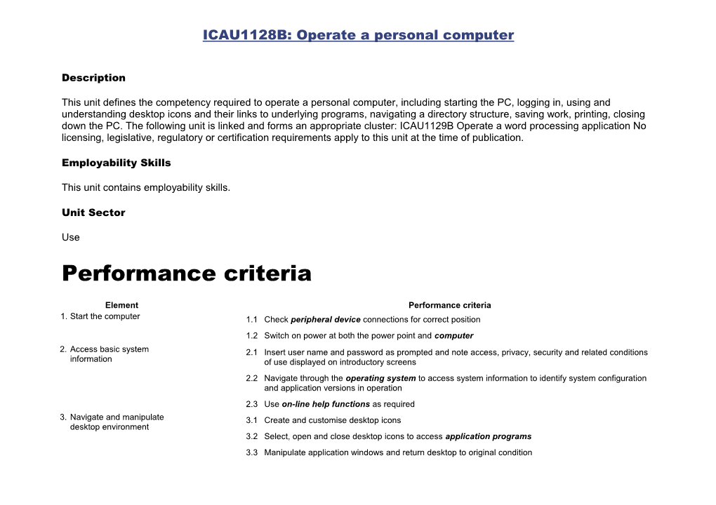 ICAU1128B: Operate a Personal Computer